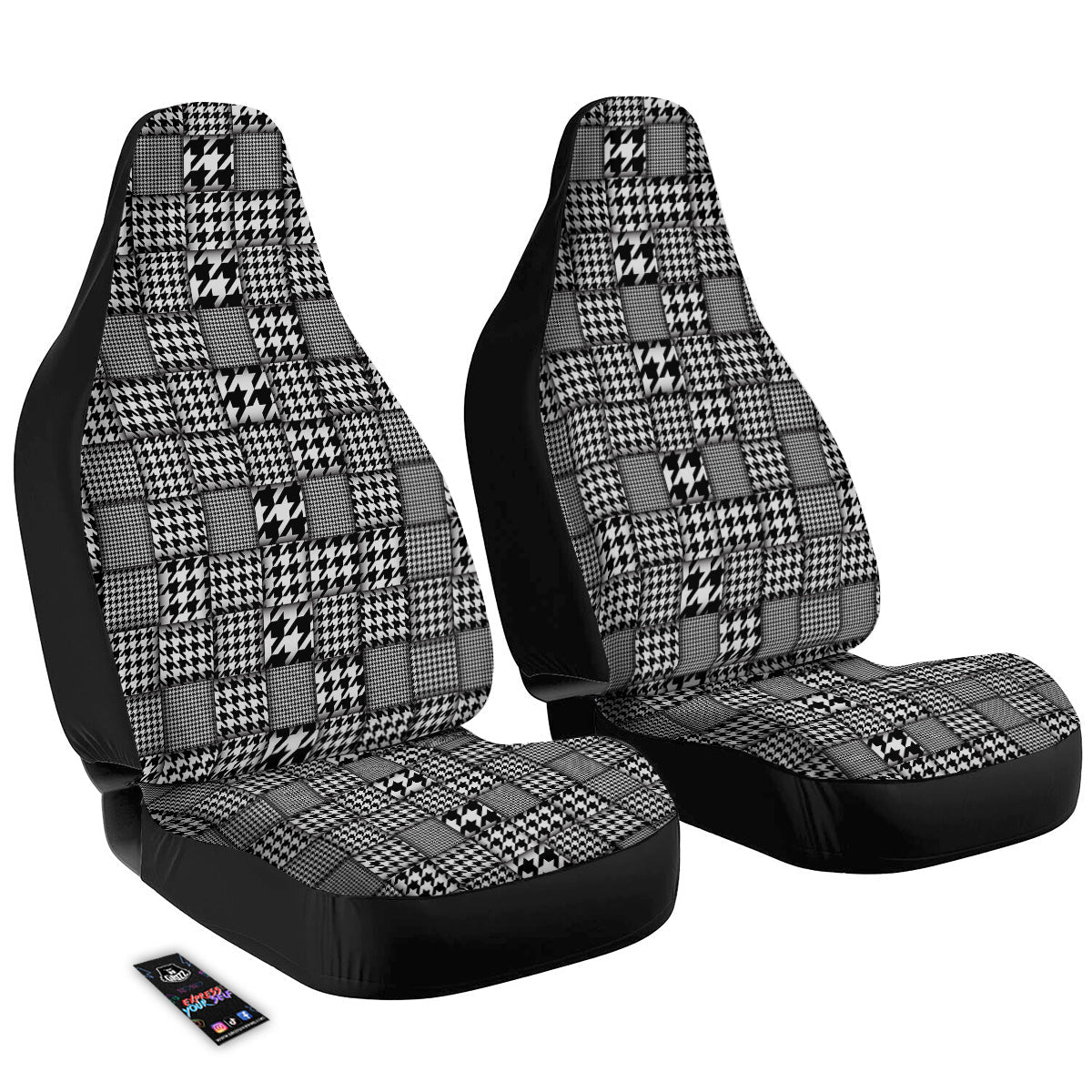 Geometric Patchwork Houndstooth Print Pattern Car Seat Covers-grizzshop