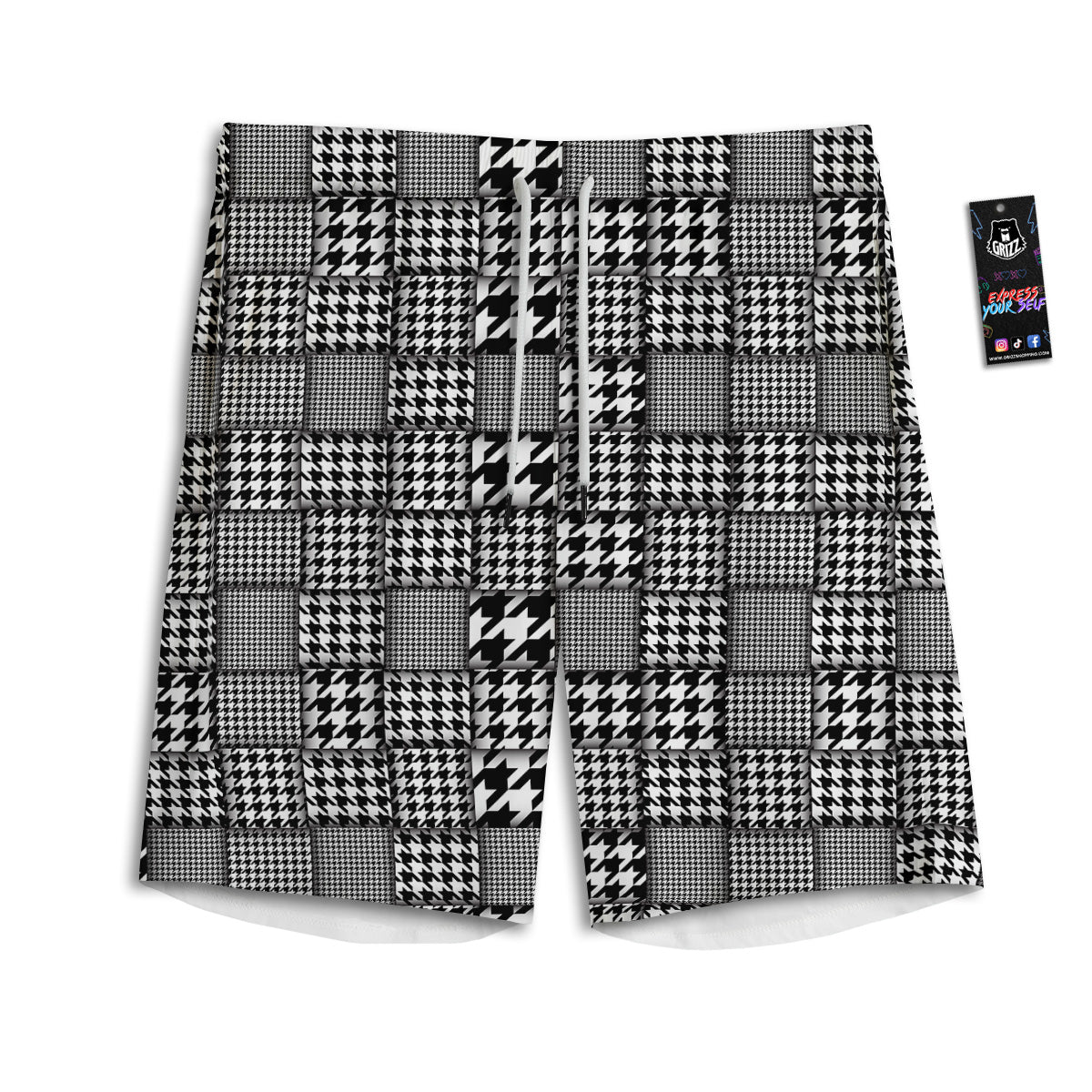 Geometric Patchwork Houndstooth Print Pattern Men's Athletic Shorts