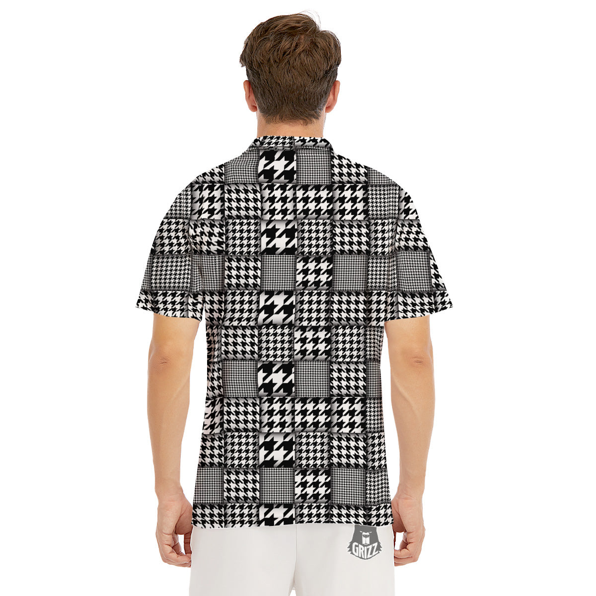 Geometric Patchwork Houndstooth Print Pattern Men's Golf Shirts-grizzshop