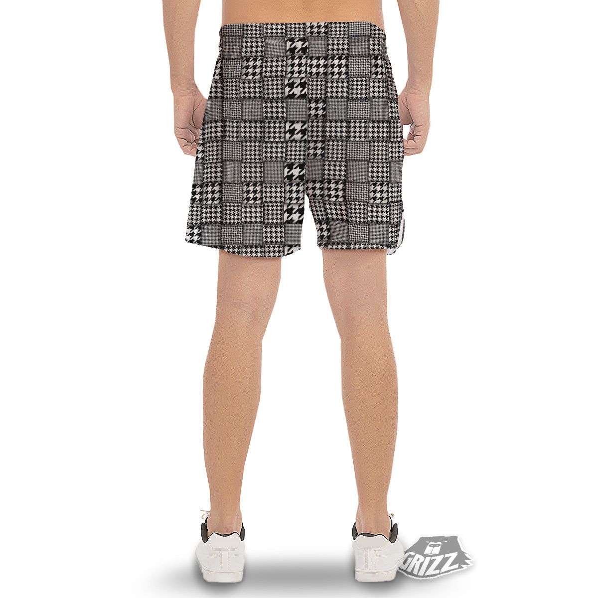 Geometric Patchwork Houndstooth Print Pattern Men's Gym Shorts-grizzshop