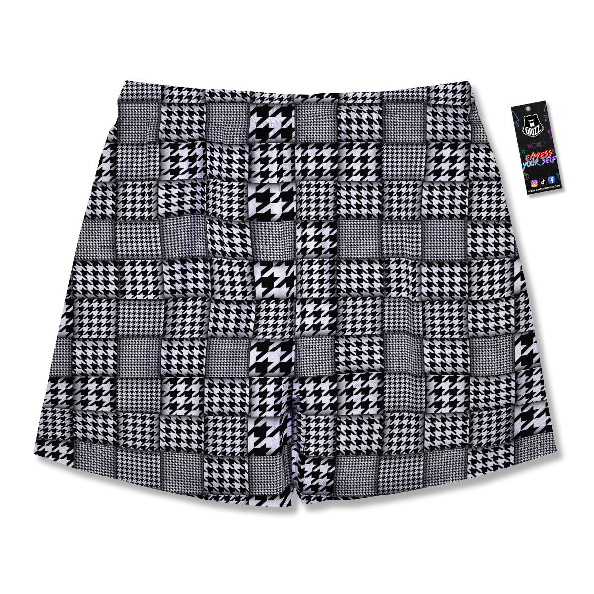 Geometric Patchwork Houndstooth Print Pattern Men's Running Shorts-grizzshop