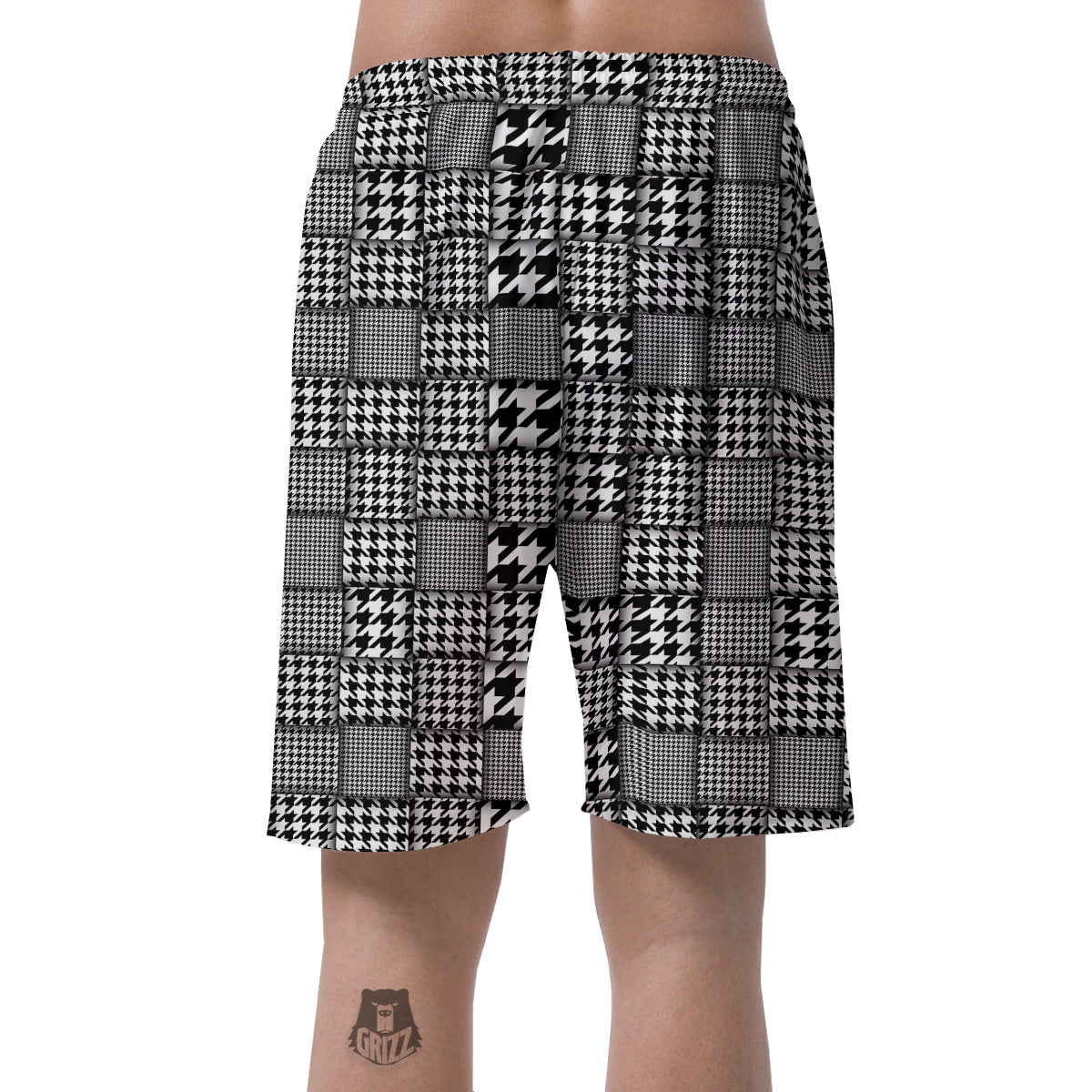 Geometric Patchwork Houndstooth Print Pattern Men's Shorts-grizzshop