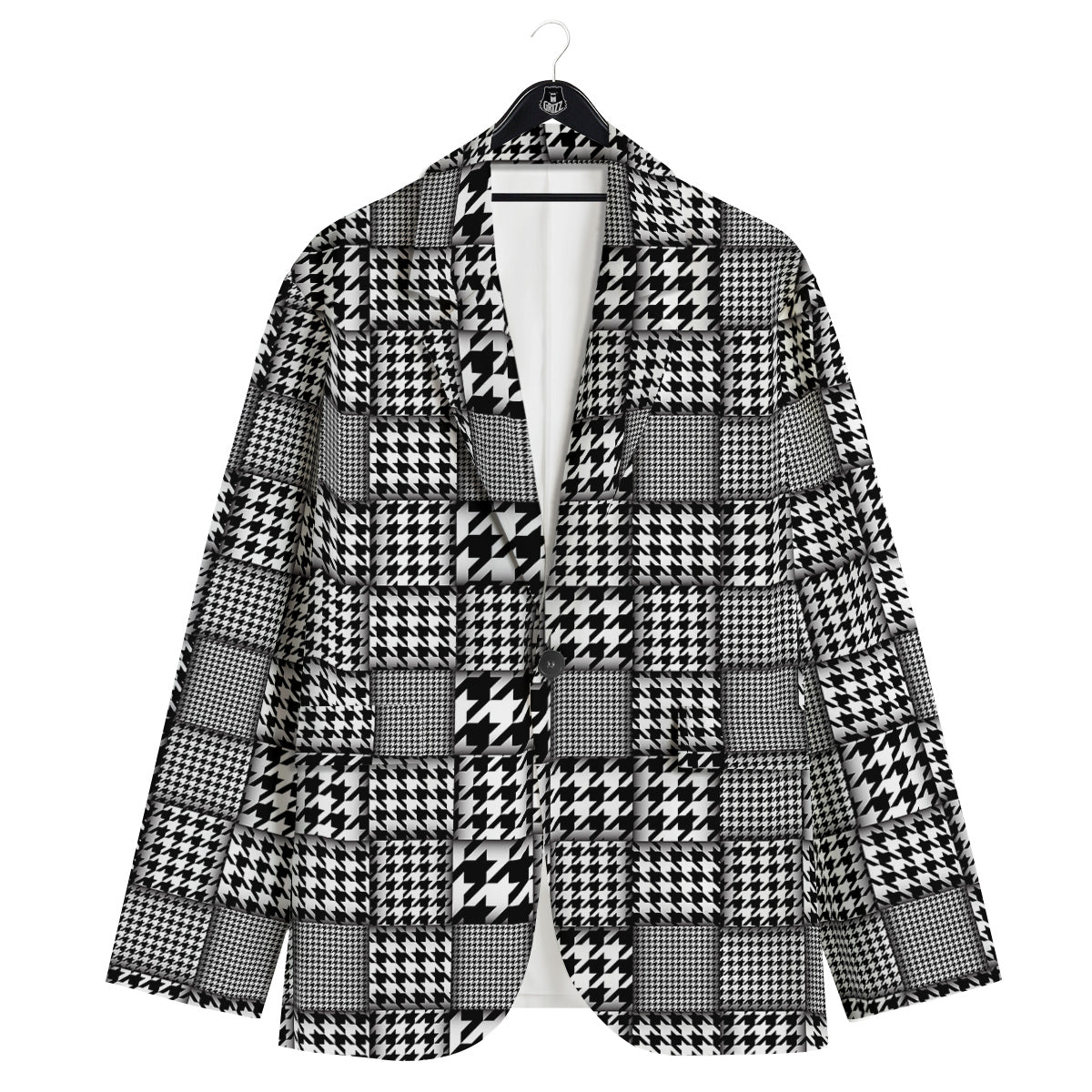 Geometric Patchwork Houndstooth Print Pattern Men's Sport Coat-grizzshop