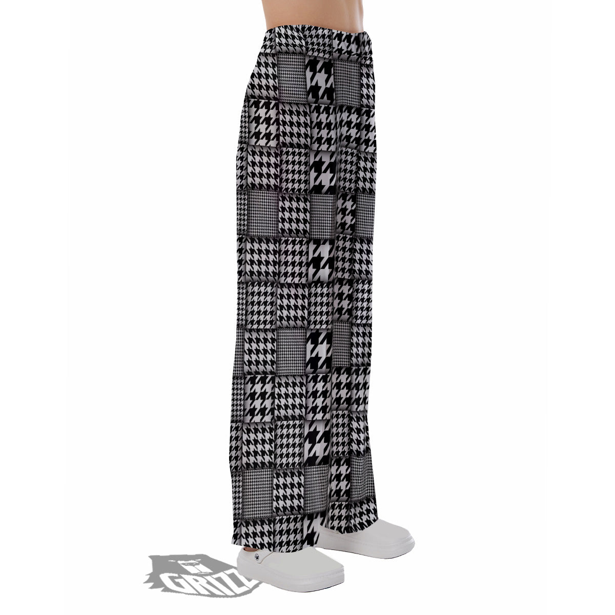 Geometric Patchwork Houndstooth Print Pattern Pajama Pants-grizzshop