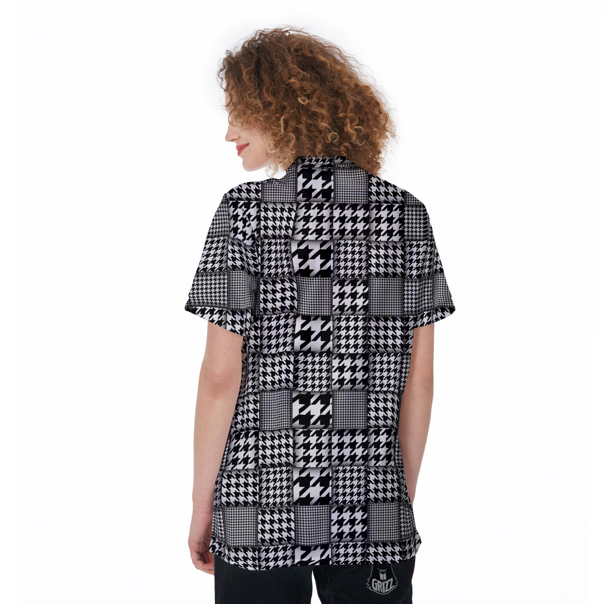 Geometric Patchwork Houndstooth Print Pattern Women's Golf Shirts-grizzshop