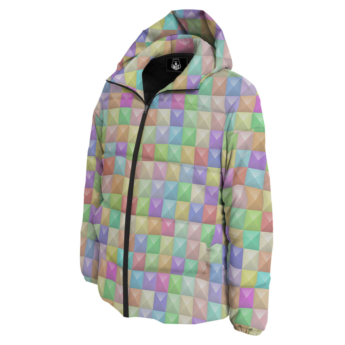 Geometric Polygonal Colorful Print Down Jacket-grizzshop