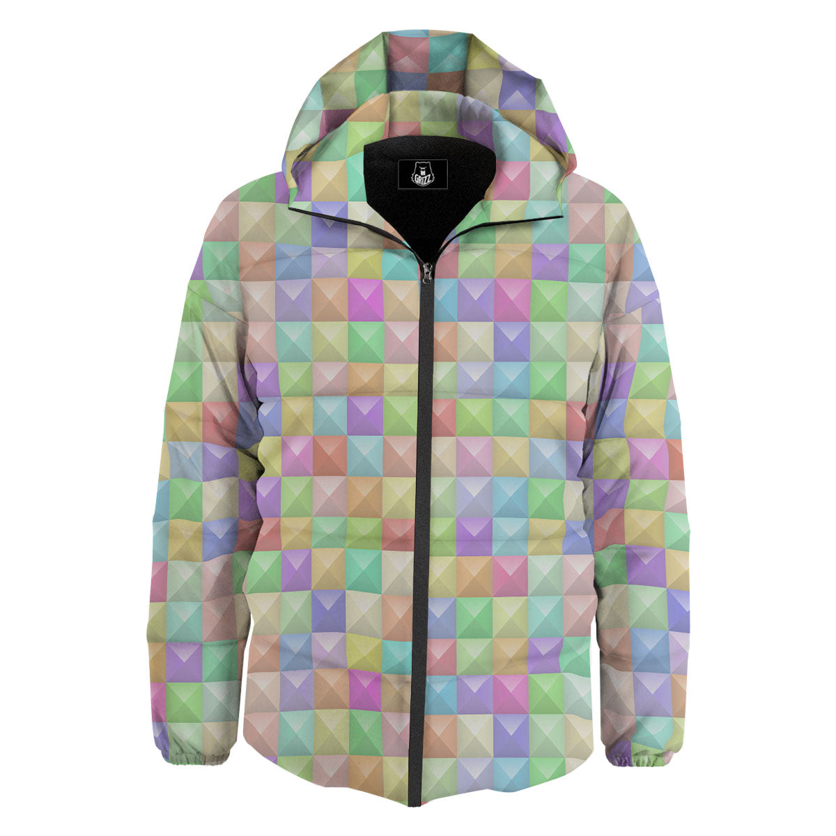 Geometric Polygonal Colorful Print Down Jacket-grizzshop