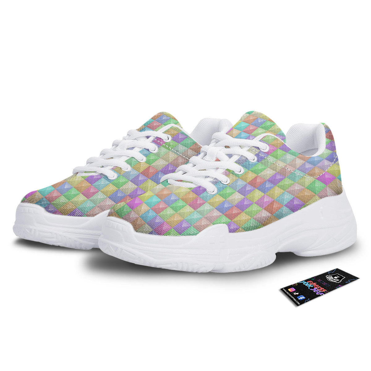 Geometric Polygonal Colorful Print White Chunky Shoes-grizzshop