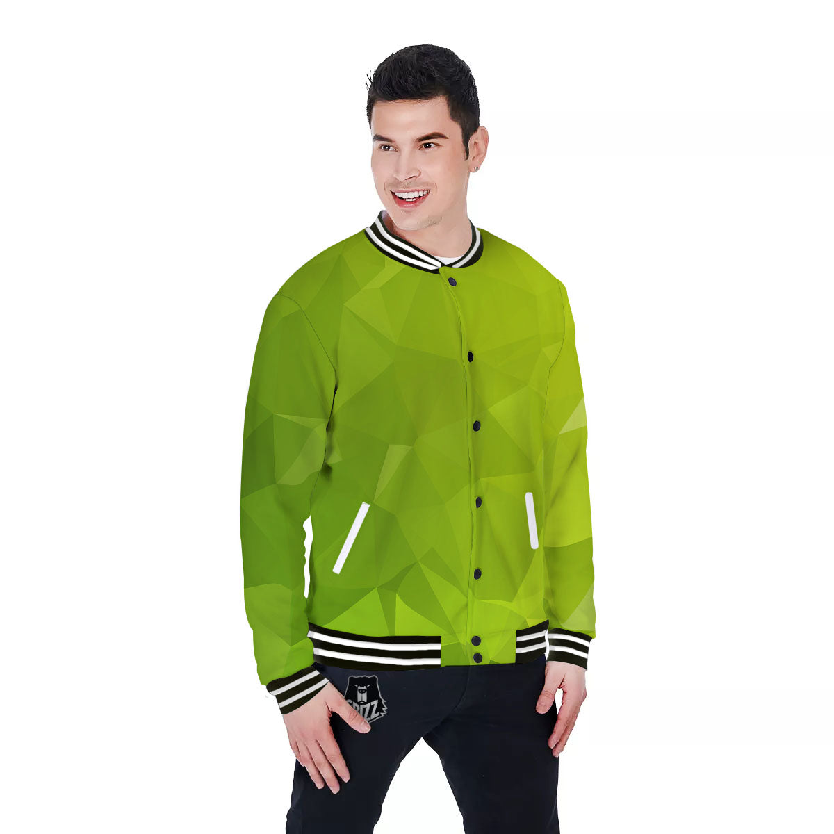 Geometric Polygonal Green Print Baseball Jacket-grizzshop