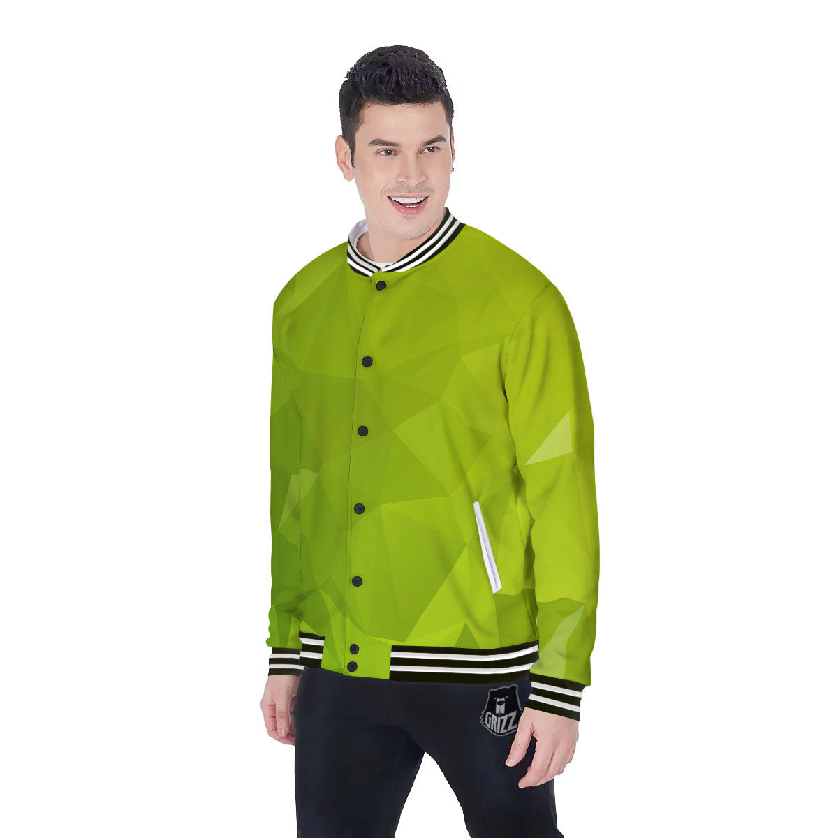 Geometric Polygonal Green Print Baseball Jacket-grizzshop