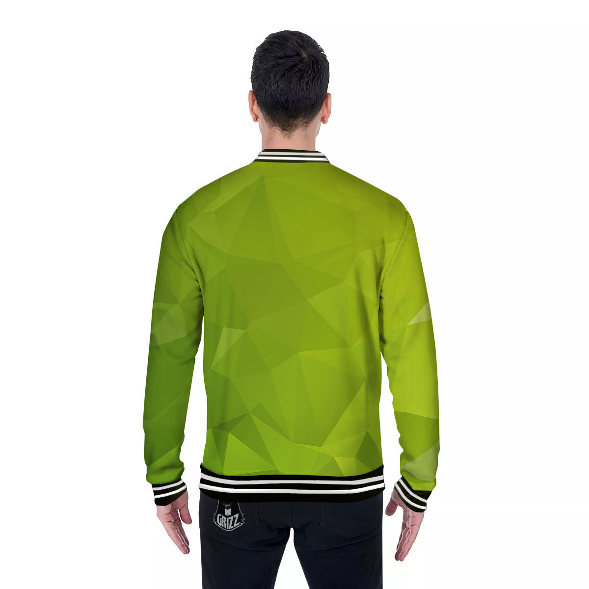 Geometric Polygonal Green Print Baseball Jacket-grizzshop
