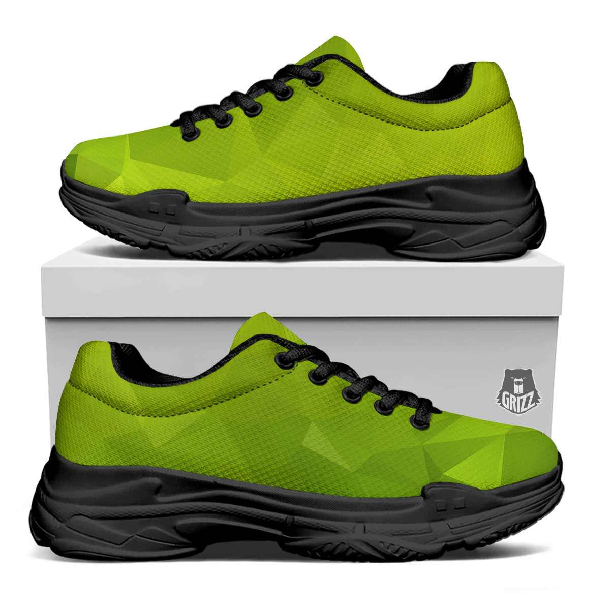 Geometric Polygonal Green Print Black Chunky Shoes-grizzshop