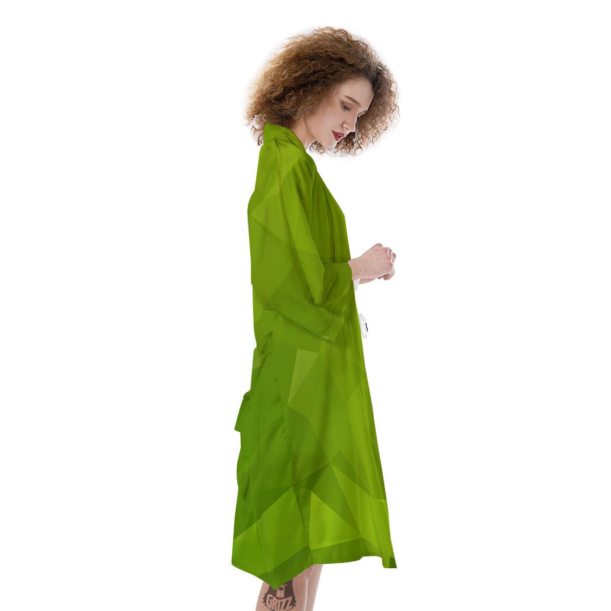 Geometric Polygonal Green Print Kimono-grizzshop