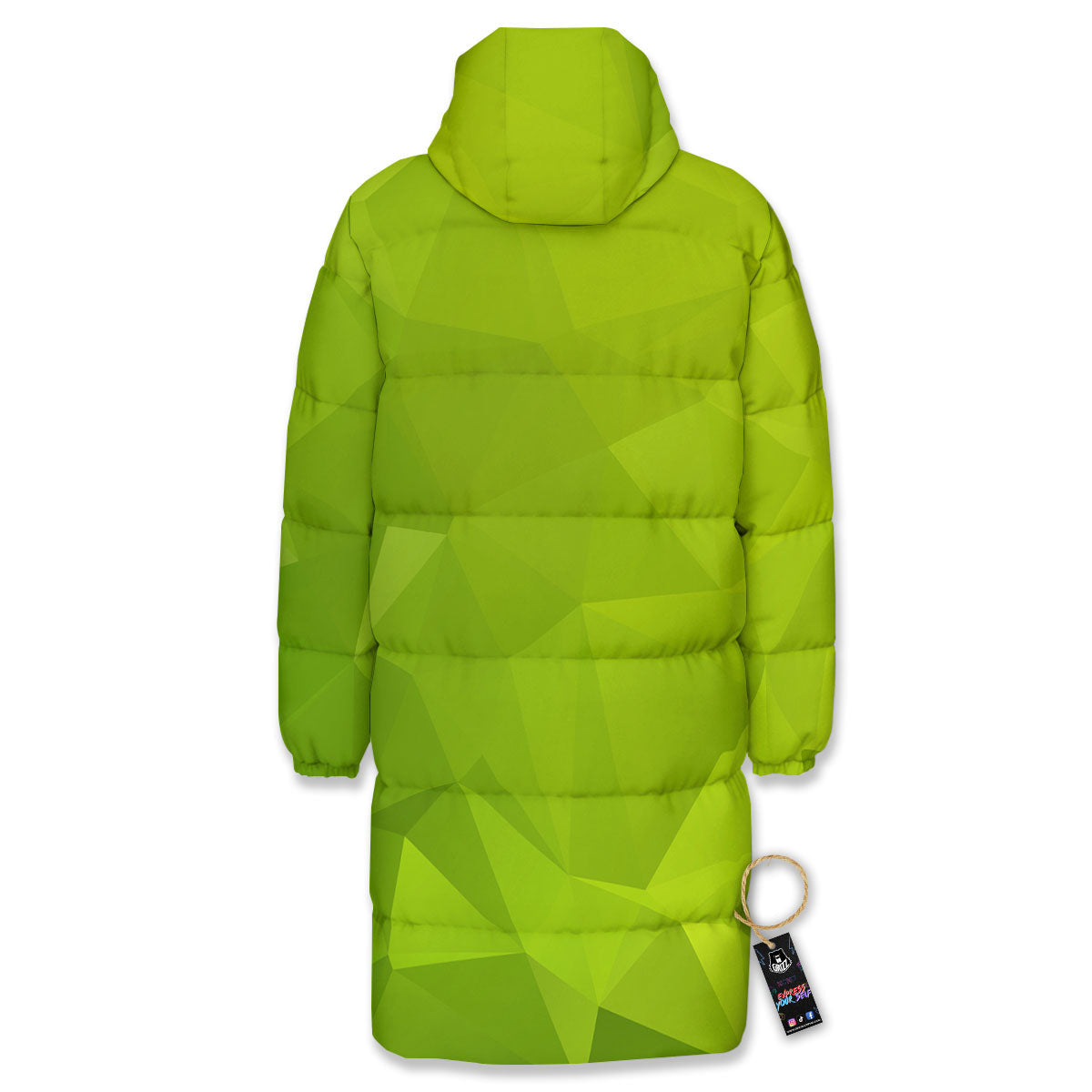 Geometric Polygonal Green Print Long Down Jacket-grizzshop