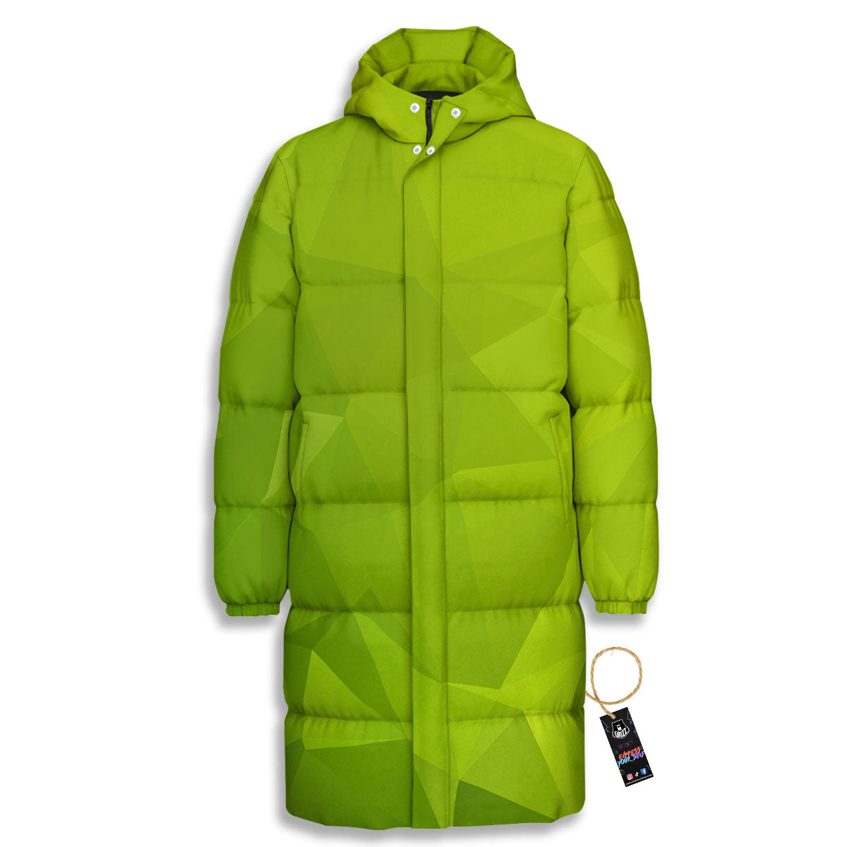 Geometric Polygonal Green Print Long Down Jacket-grizzshop
