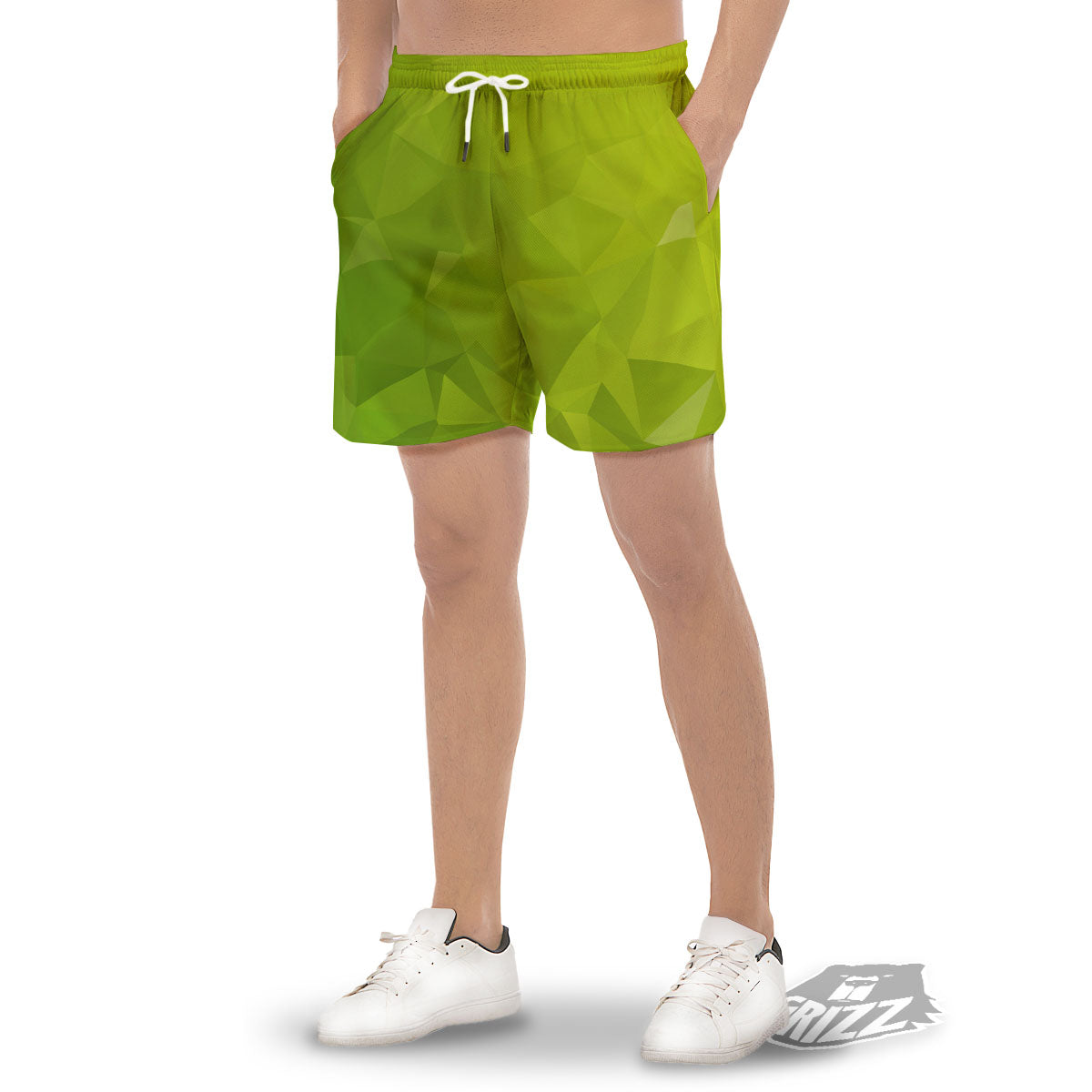 Geometric Polygonal Green Print Men's Gym Shorts-grizzshop