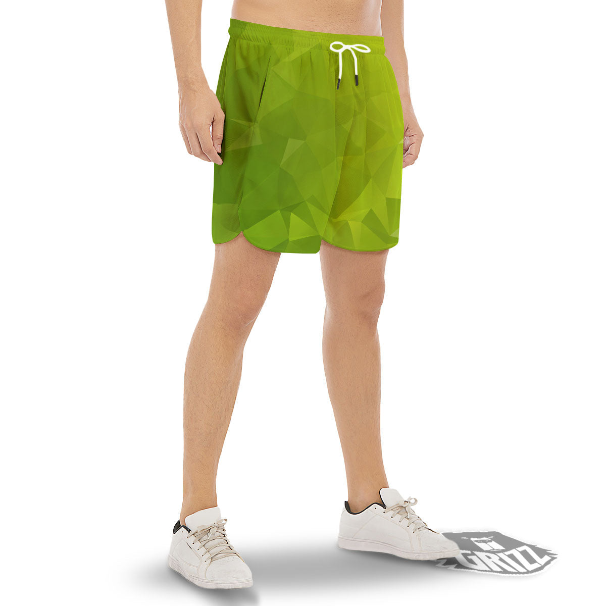 Geometric Polygonal Green Print Men's Gym Shorts-grizzshop