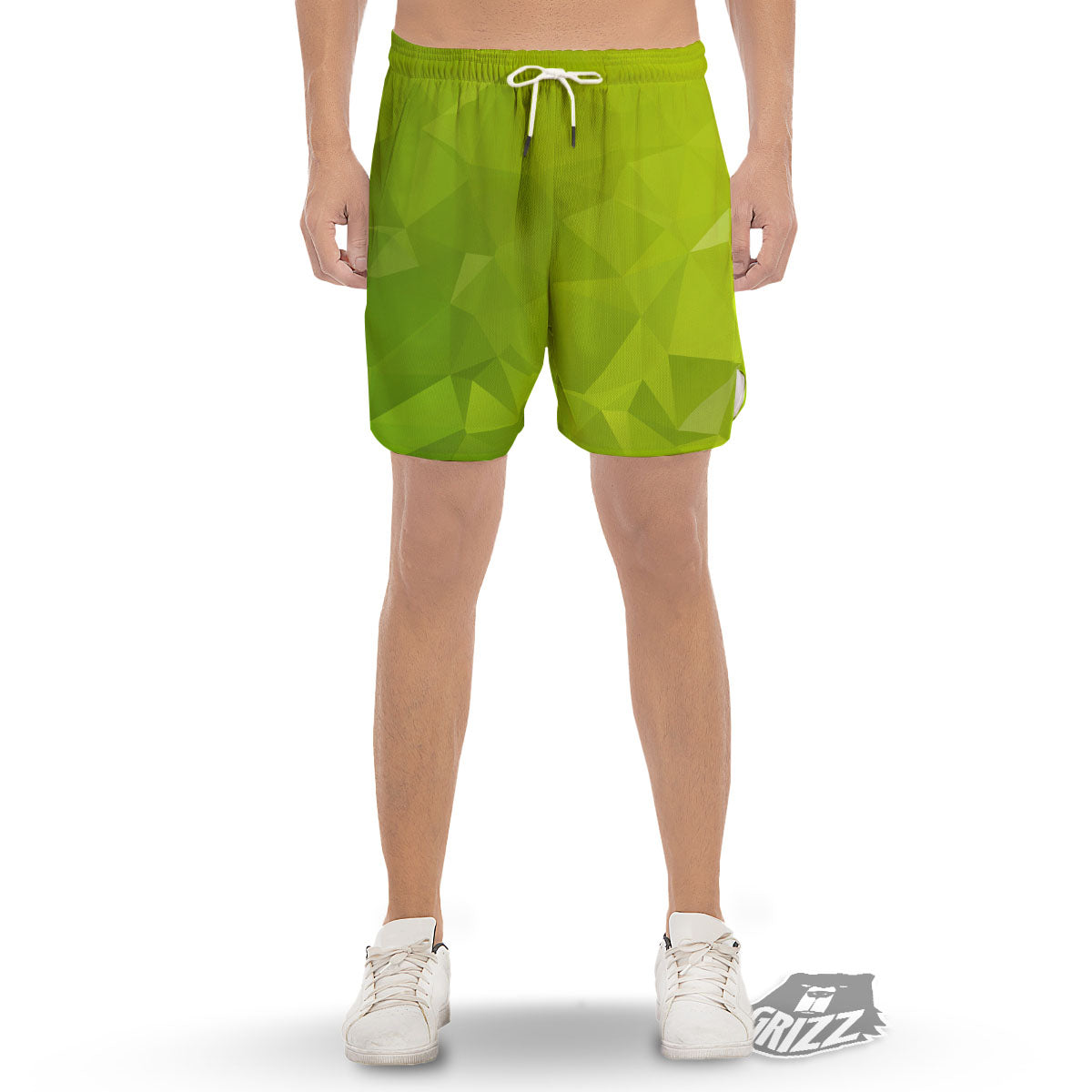 Geometric Polygonal Green Print Men's Gym Shorts-grizzshop