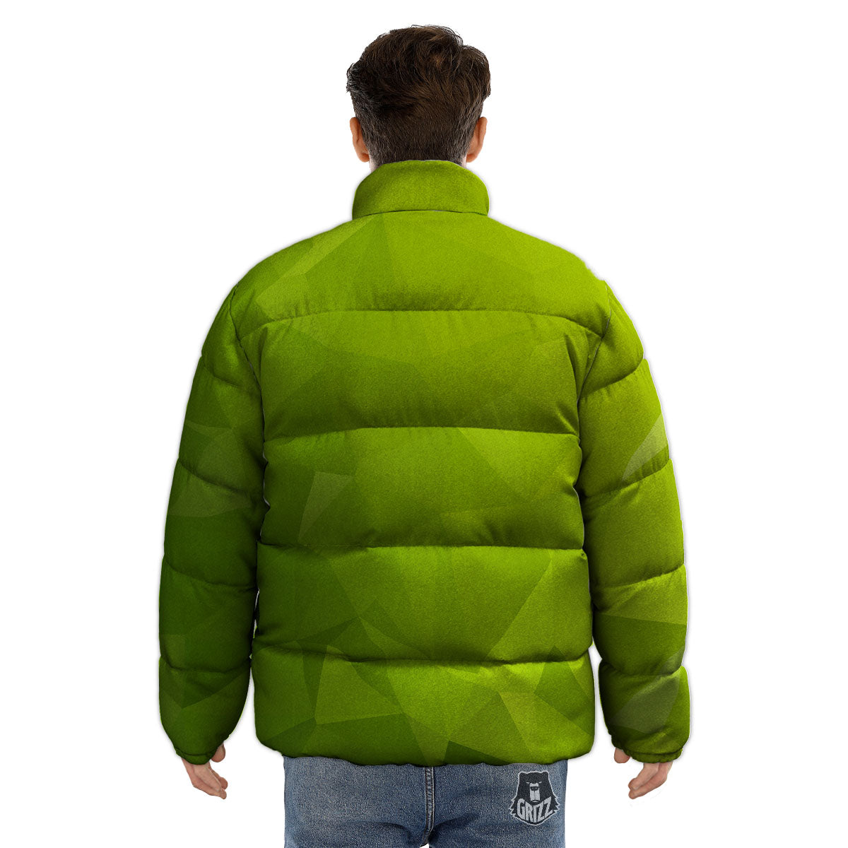 Geometric Polygonal Green Print Puffer Jacket-grizzshop