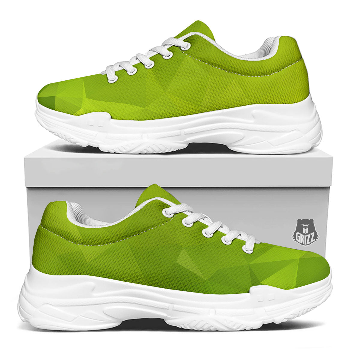 Geometric Polygonal Green Print White Chunky Shoes-grizzshop