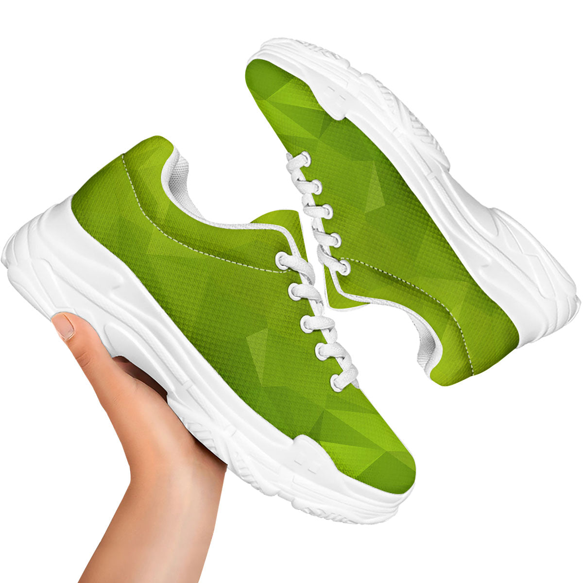 Geometric Polygonal Green Print White Chunky Shoes-grizzshop
