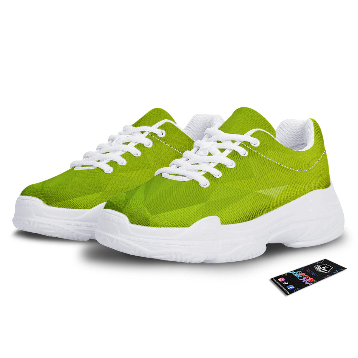 Geometric Polygonal Green Print White Chunky Shoes-grizzshop
