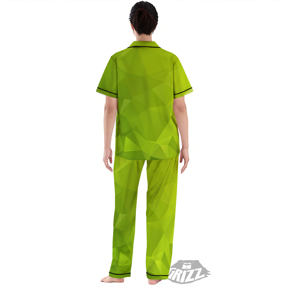 Geometric Polygonal Green Print Women's Pajamas Set-grizzshop