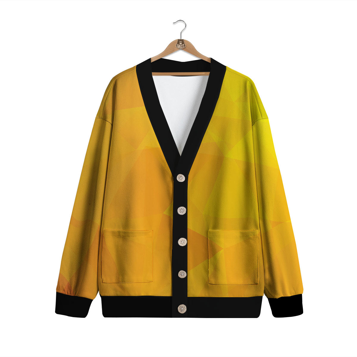 Geometric Polygonal Yellow Print Cardigan-grizzshop