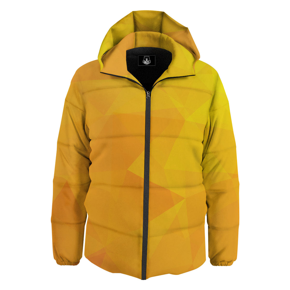 Geometric Polygonal Yellow Print Down Jacket-grizzshop