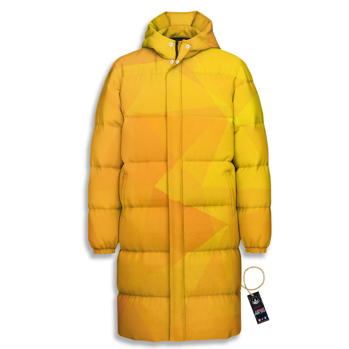 Geometric Polygonal Yellow Print Long Down Jacket-grizzshop