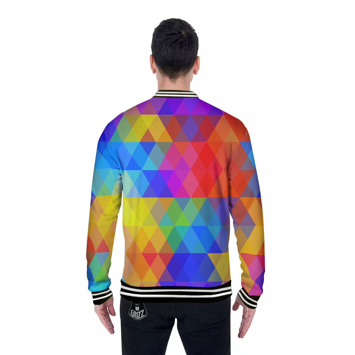 Geometric Rainbow Polygonal Print Baseball Jacket-grizzshop