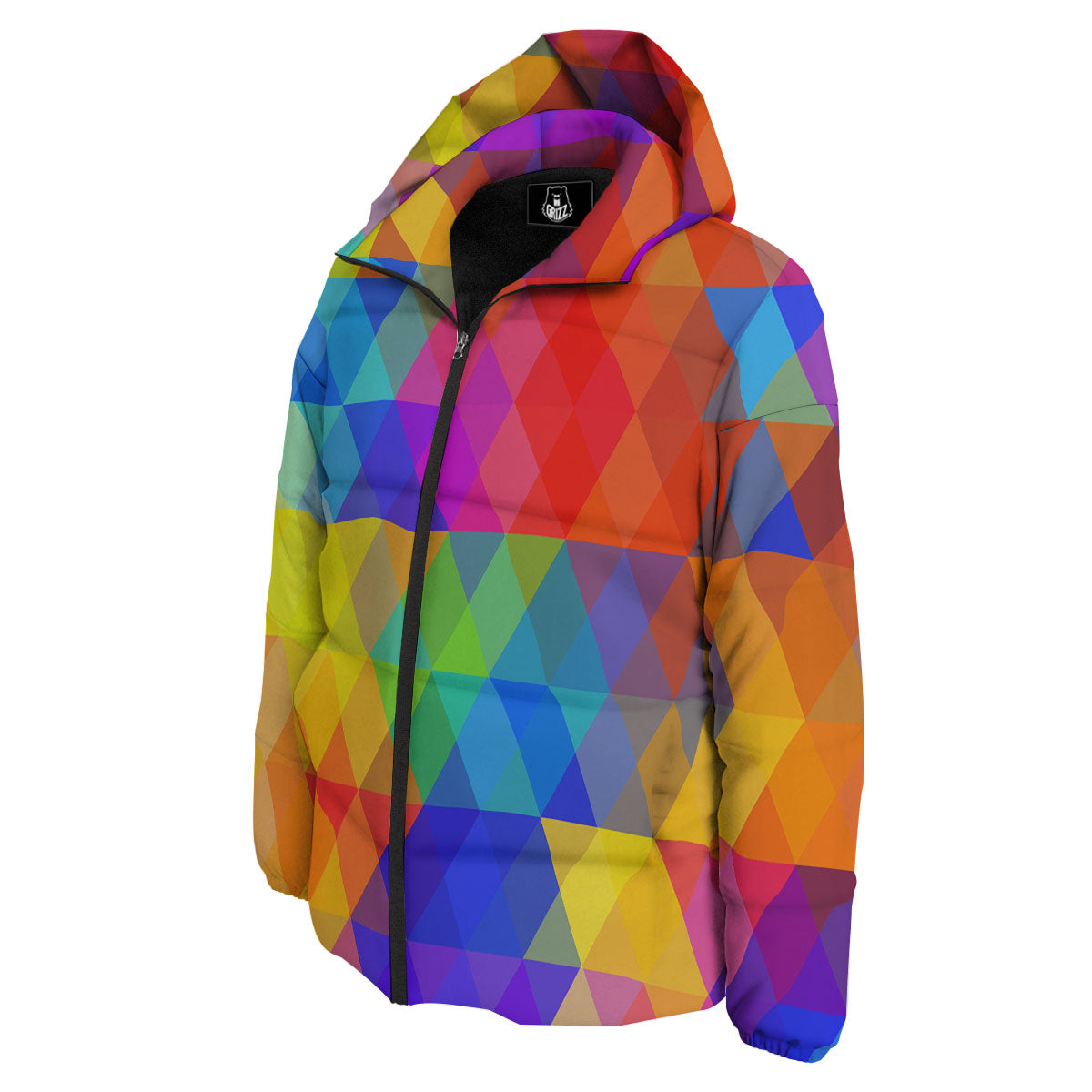 Geometric Rainbow Polygonal Print Down Jacket-grizzshop