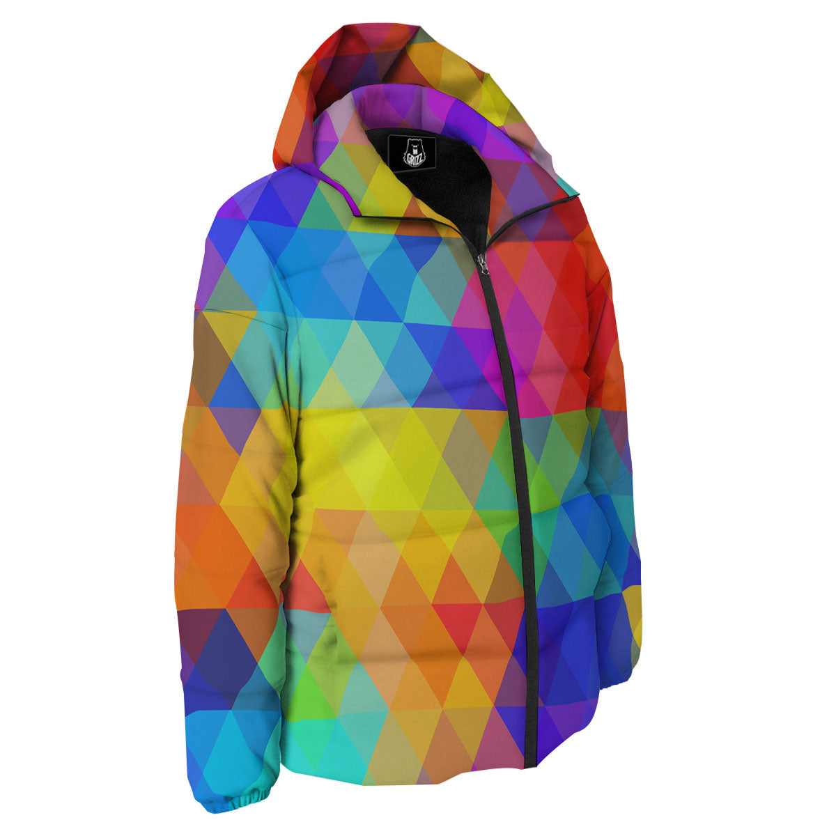 Geometric Rainbow Polygonal Print Down Jacket-grizzshop