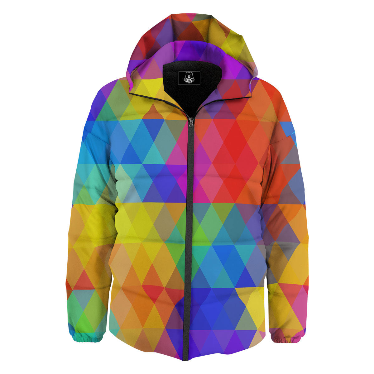 Geometric Rainbow Polygonal Print Down Jacket-grizzshop