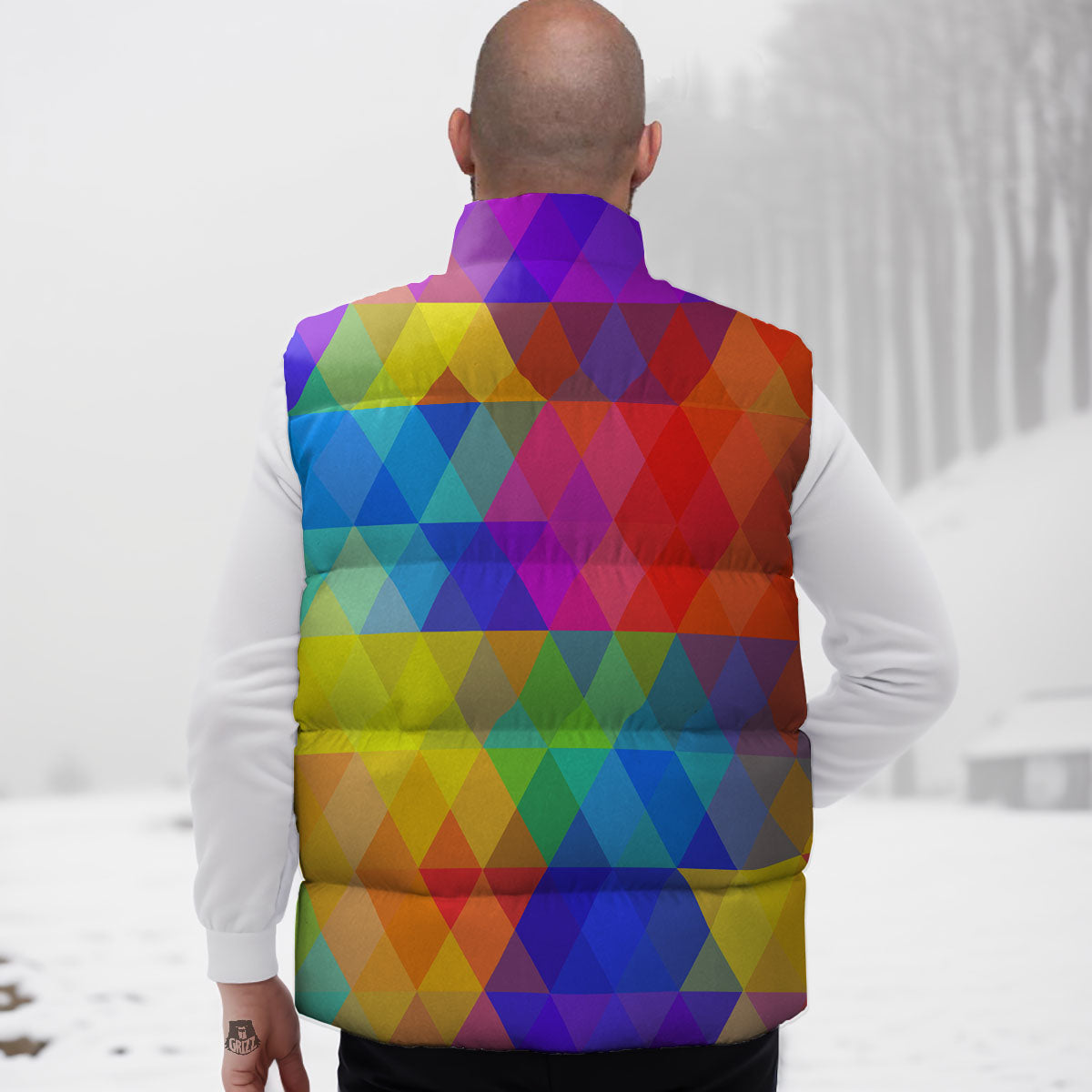 Geometric Rainbow Polygonal Print Down Vest