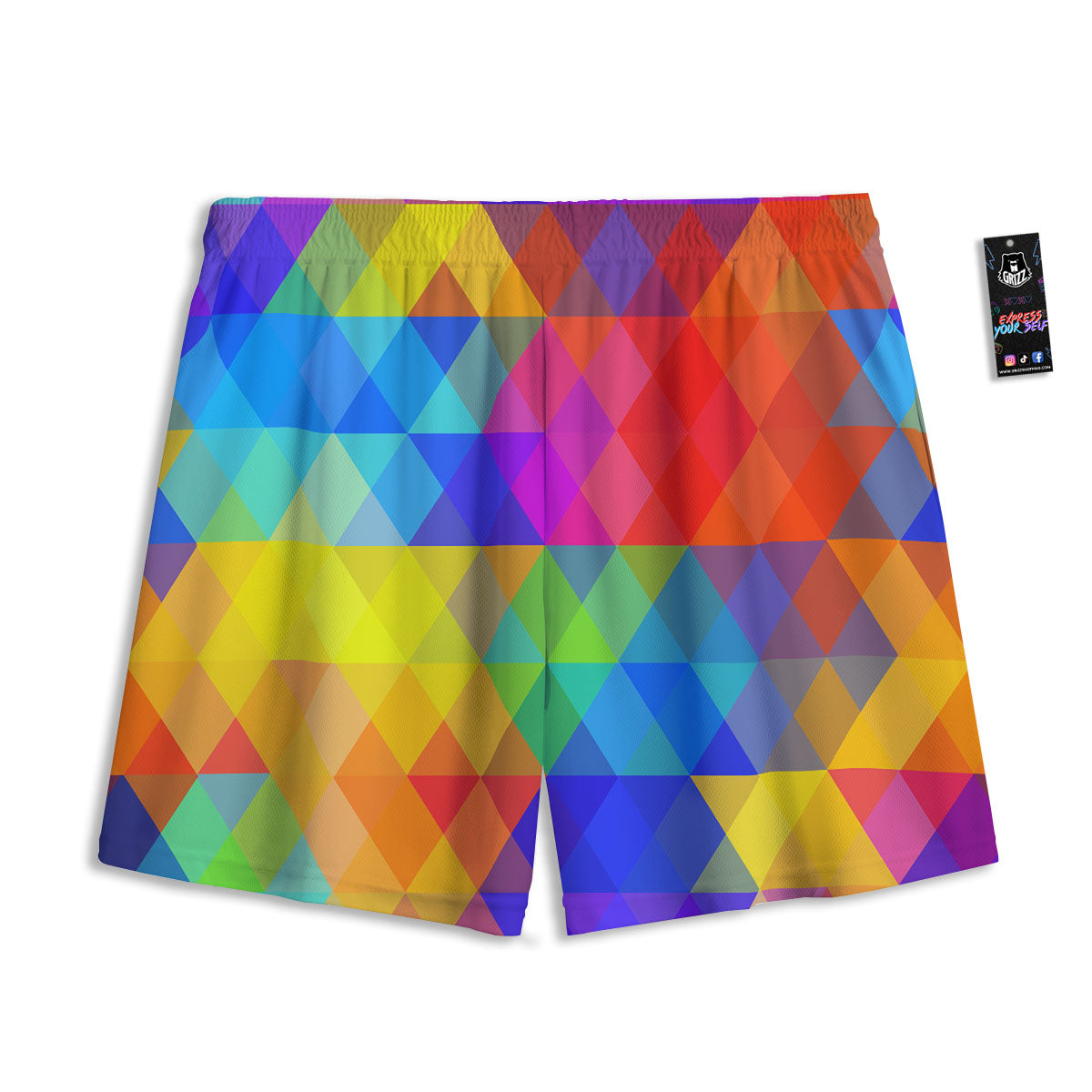 Geometric Rainbow Polygonal Print Mesh Shorts