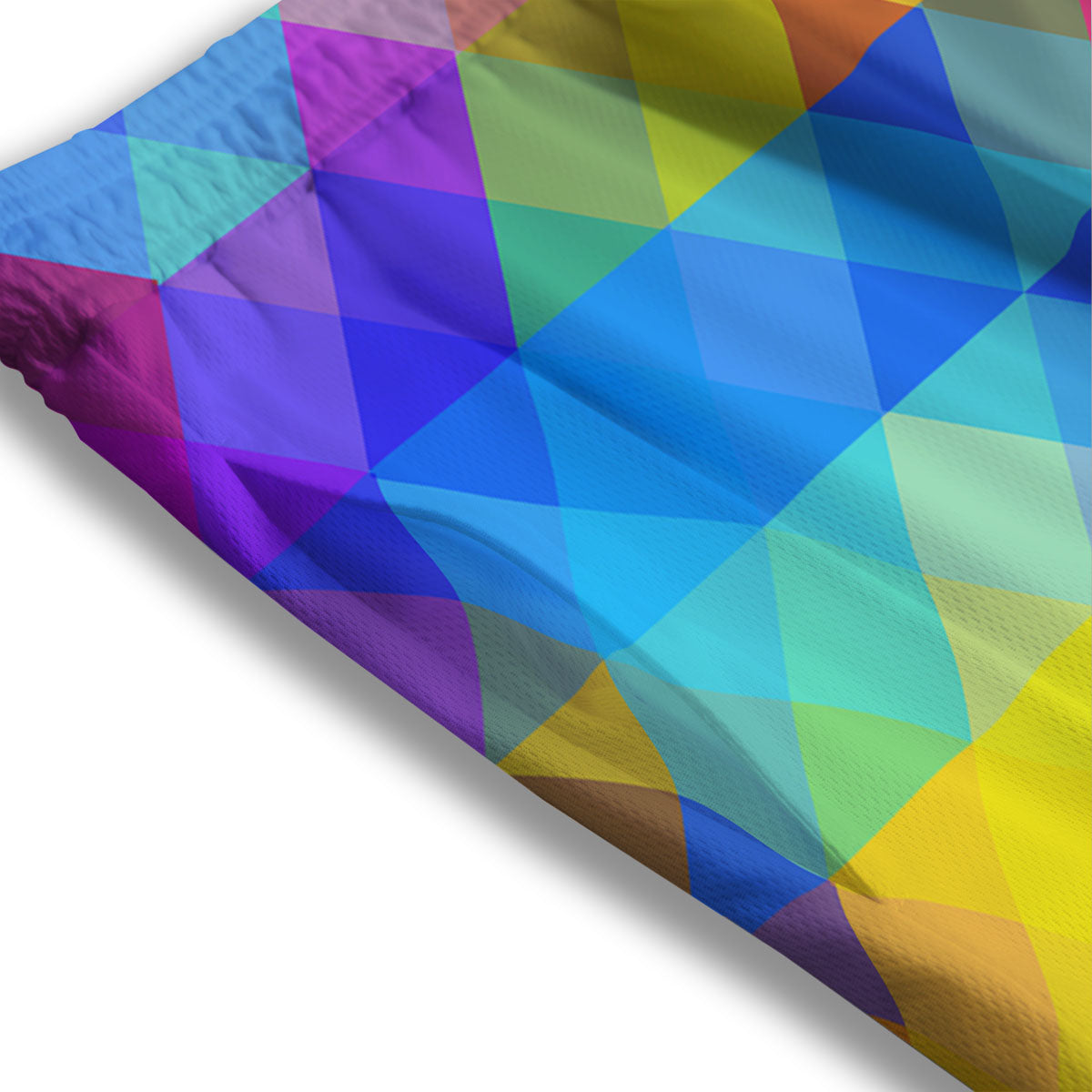 Geometric Rainbow Polygonal Print Mesh Shorts