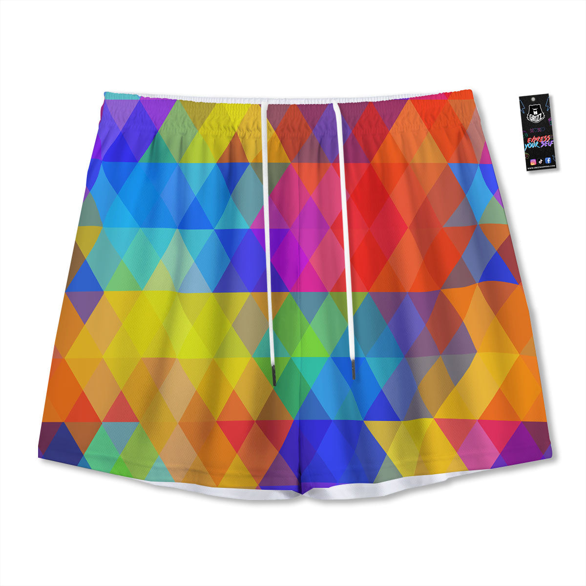 Geometric Rainbow Polygonal Print Mesh Shorts