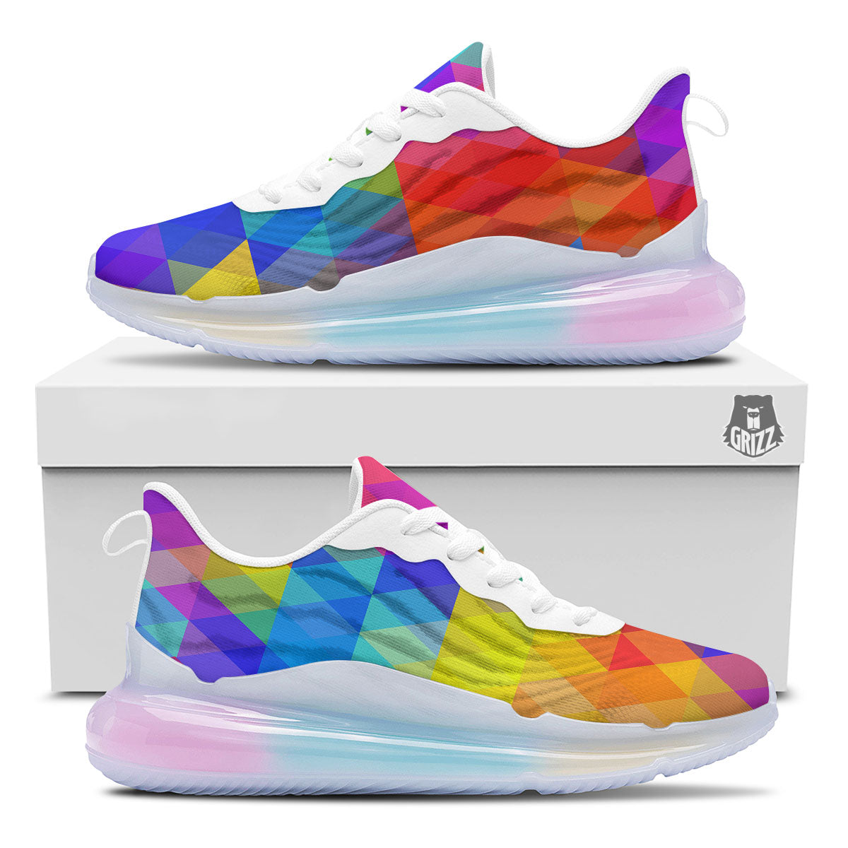 Geometric Rainbow Polygonal Print Running Sneakers-grizzshop