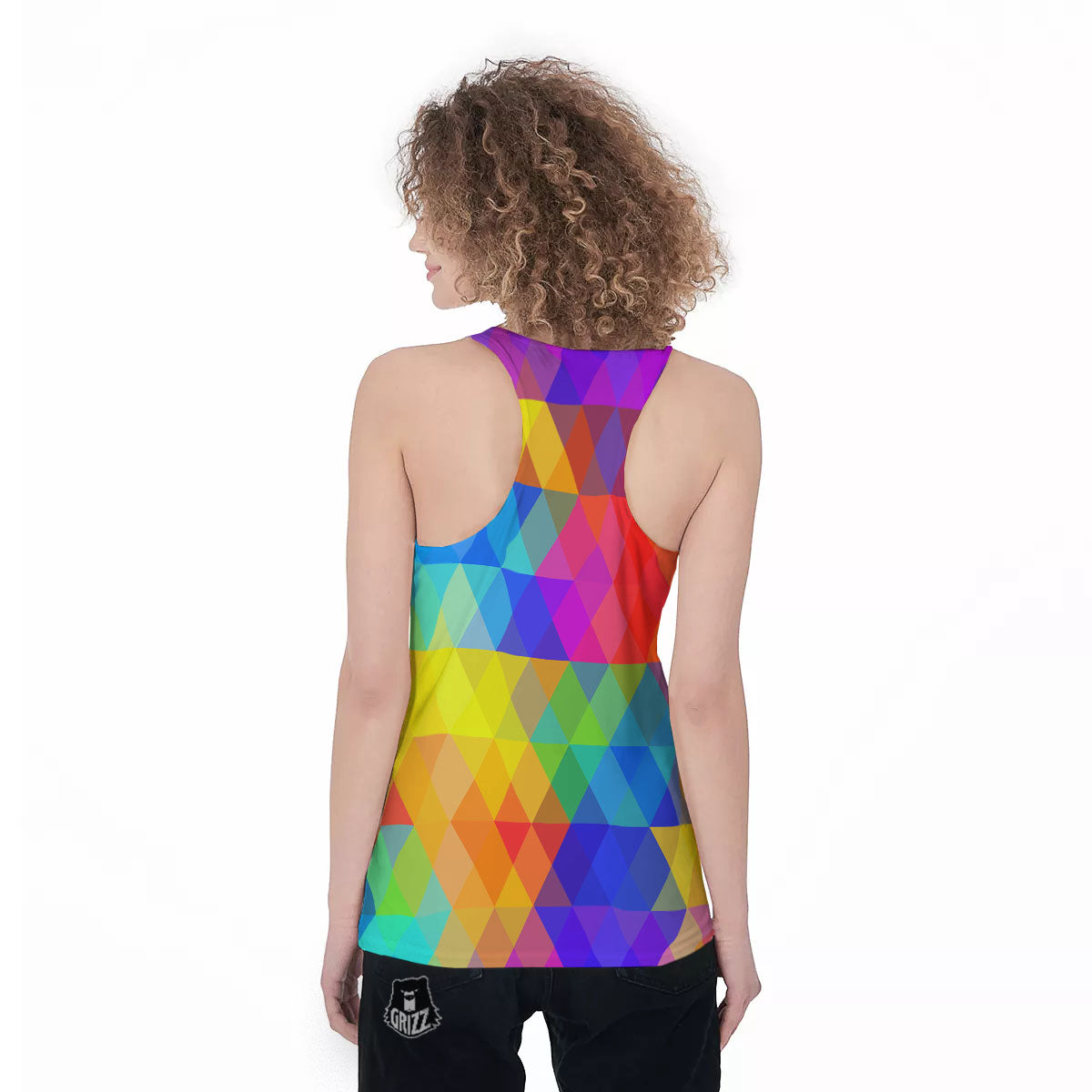 Geometric Rainbow Polygonal Print Women's Racerback Tank Top-grizzshop