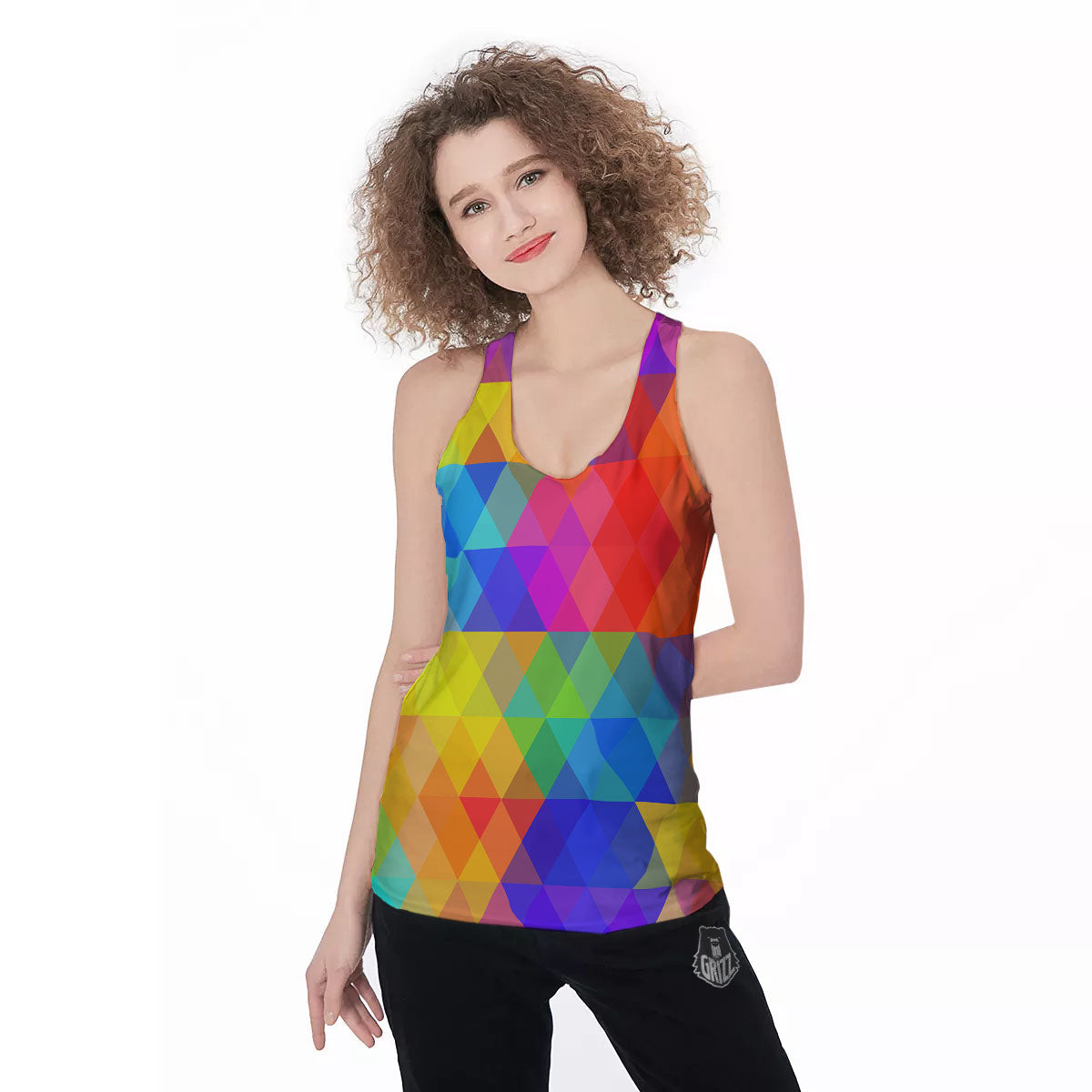 Geometric Rainbow Polygonal Print Women's Racerback Tank Top-grizzshop