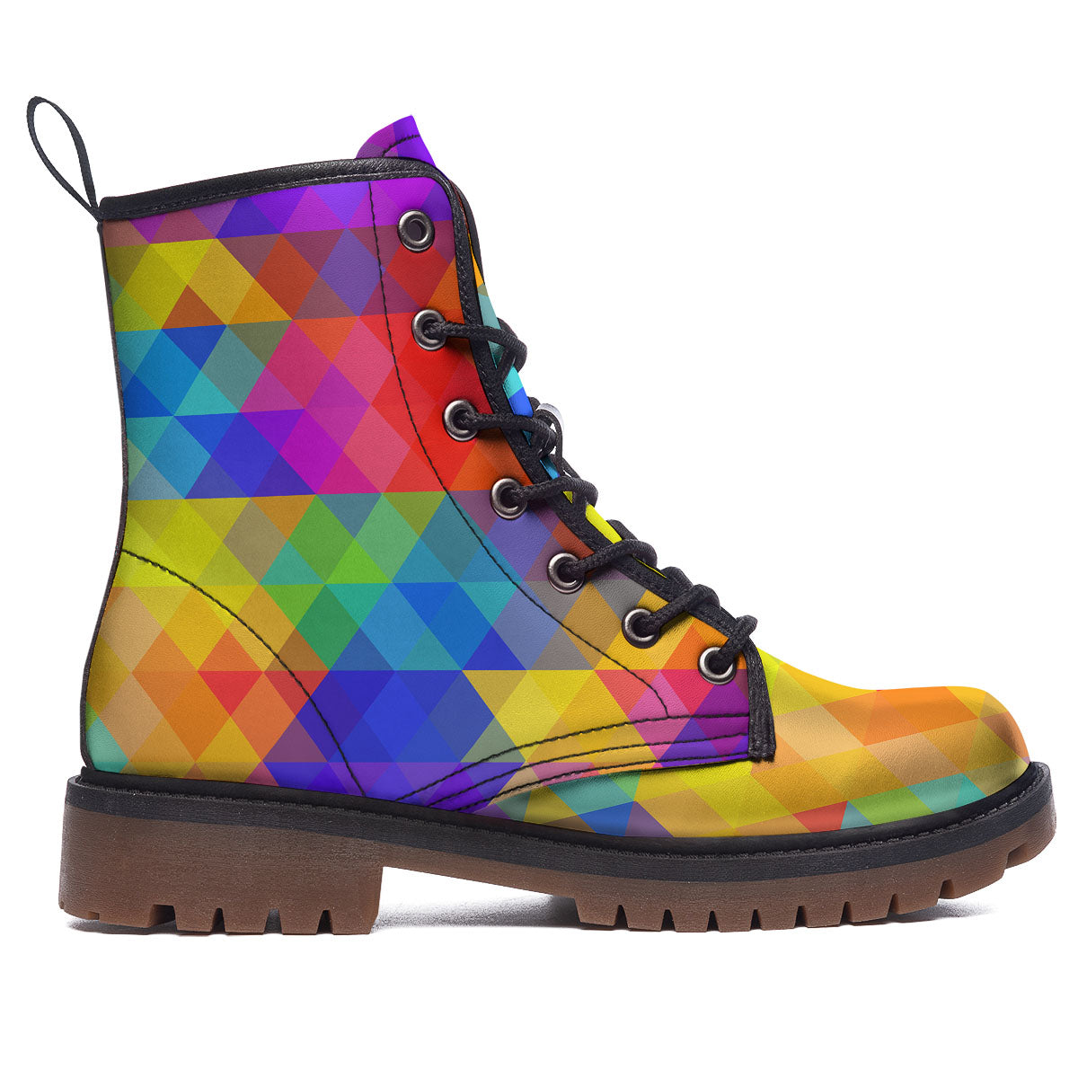 Geometric Rainbow Polygonal Print Work Boots-grizzshop