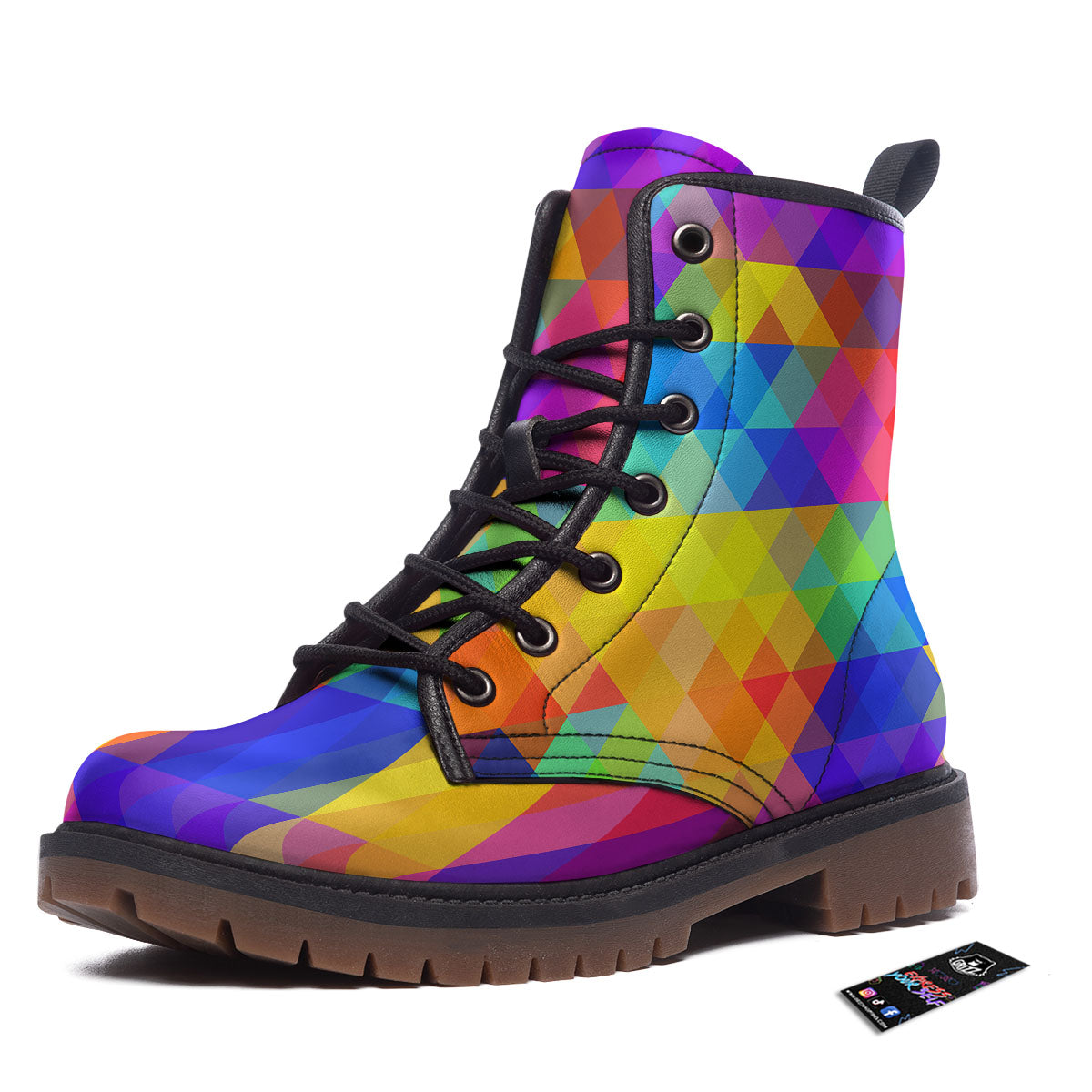 Geometric Rainbow Polygonal Print Work Boots-grizzshop
