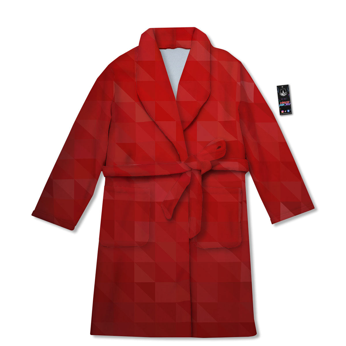 Geometric Red Polygonal Print Bathrobe-grizzshop