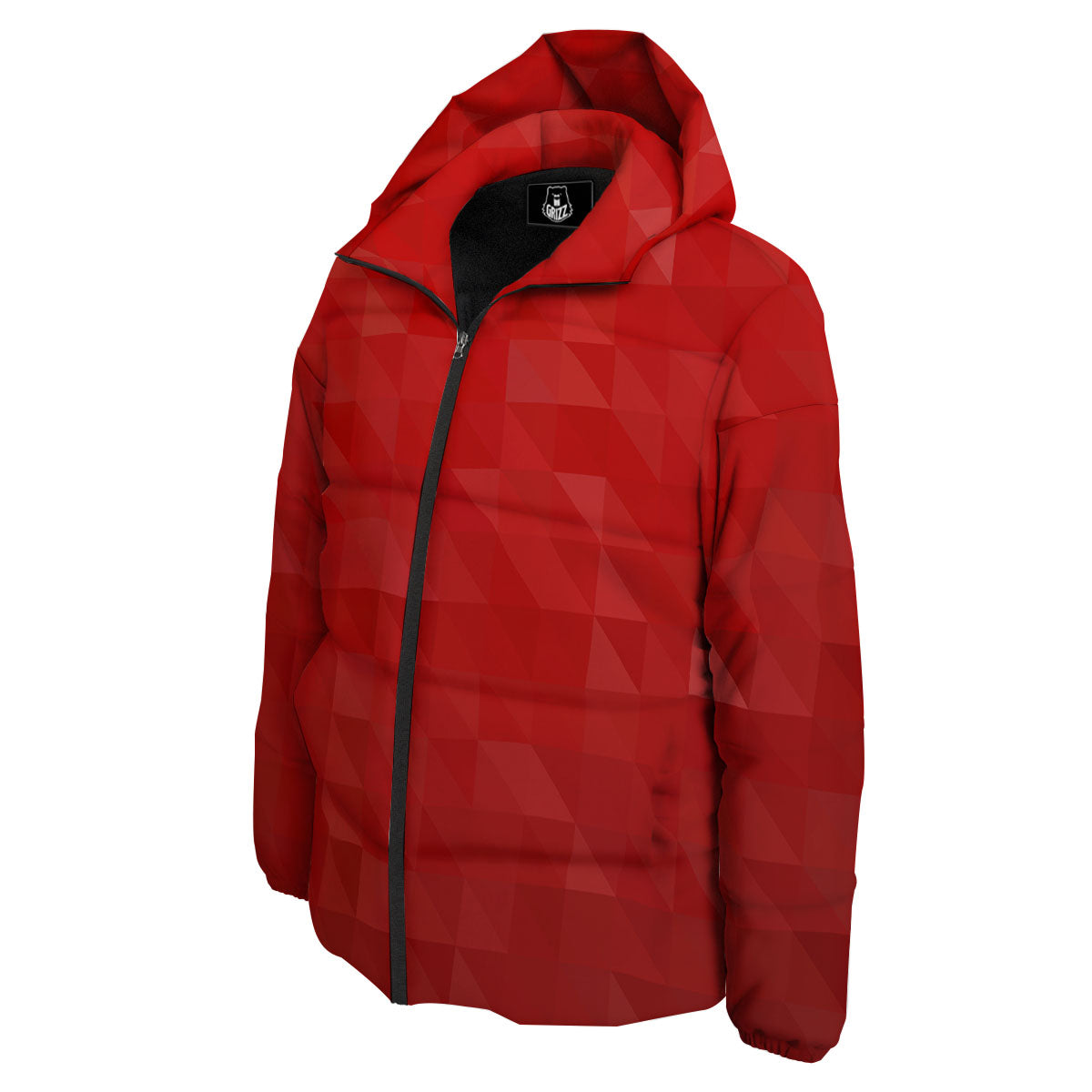 Geometric Red Polygonal Print Down Jacket-grizzshop