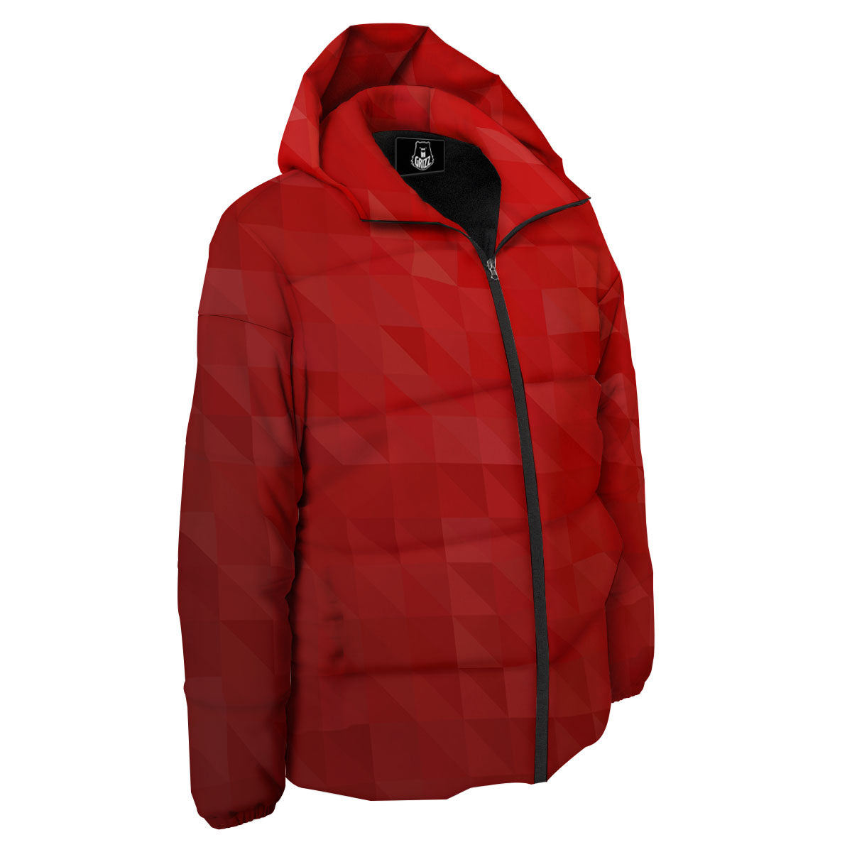 Geometric Red Polygonal Print Down Jacket-grizzshop