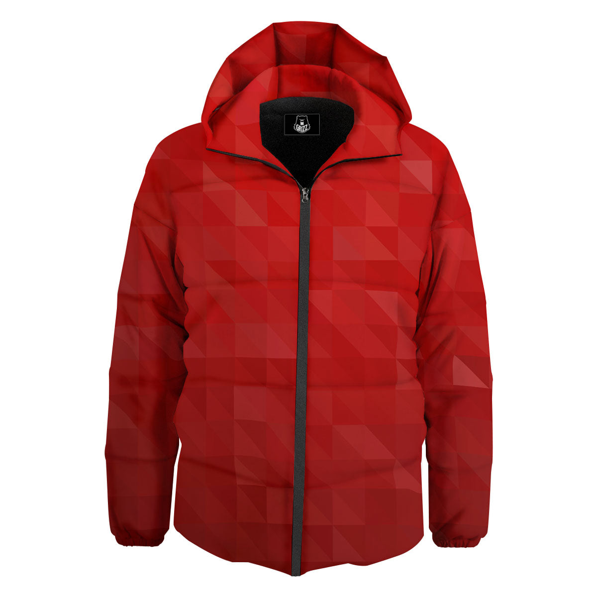 Geometric Red Polygonal Print Down Jacket-grizzshop