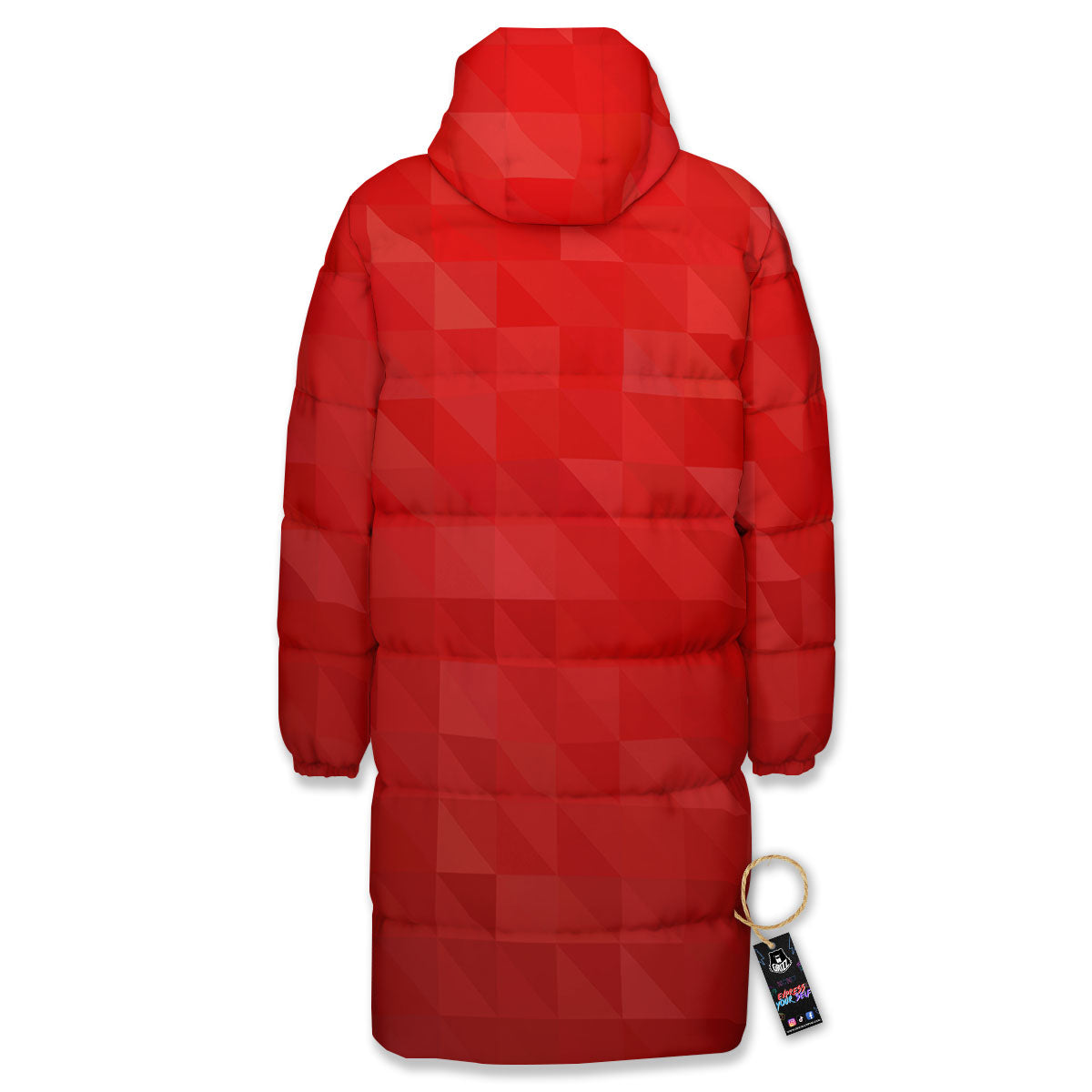 Geometric Red Polygonal Print Long Down Jacket-grizzshop