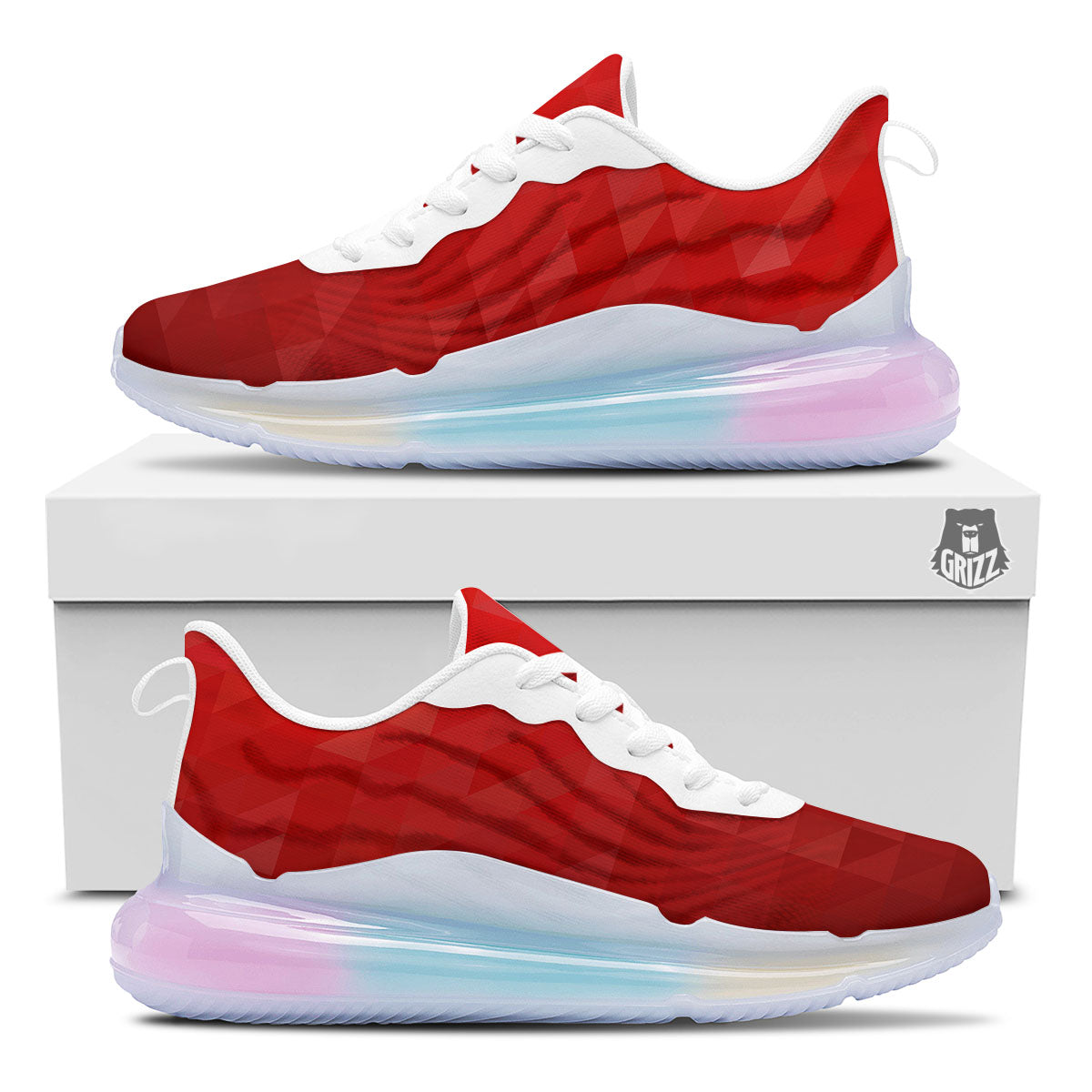 Geometric Red Polygonal Print Running Sneakers-grizzshop