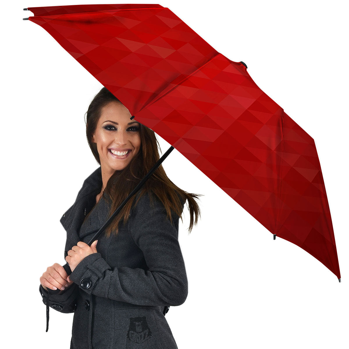Geometric Red Polygonal Print Umbrella-grizzshop
